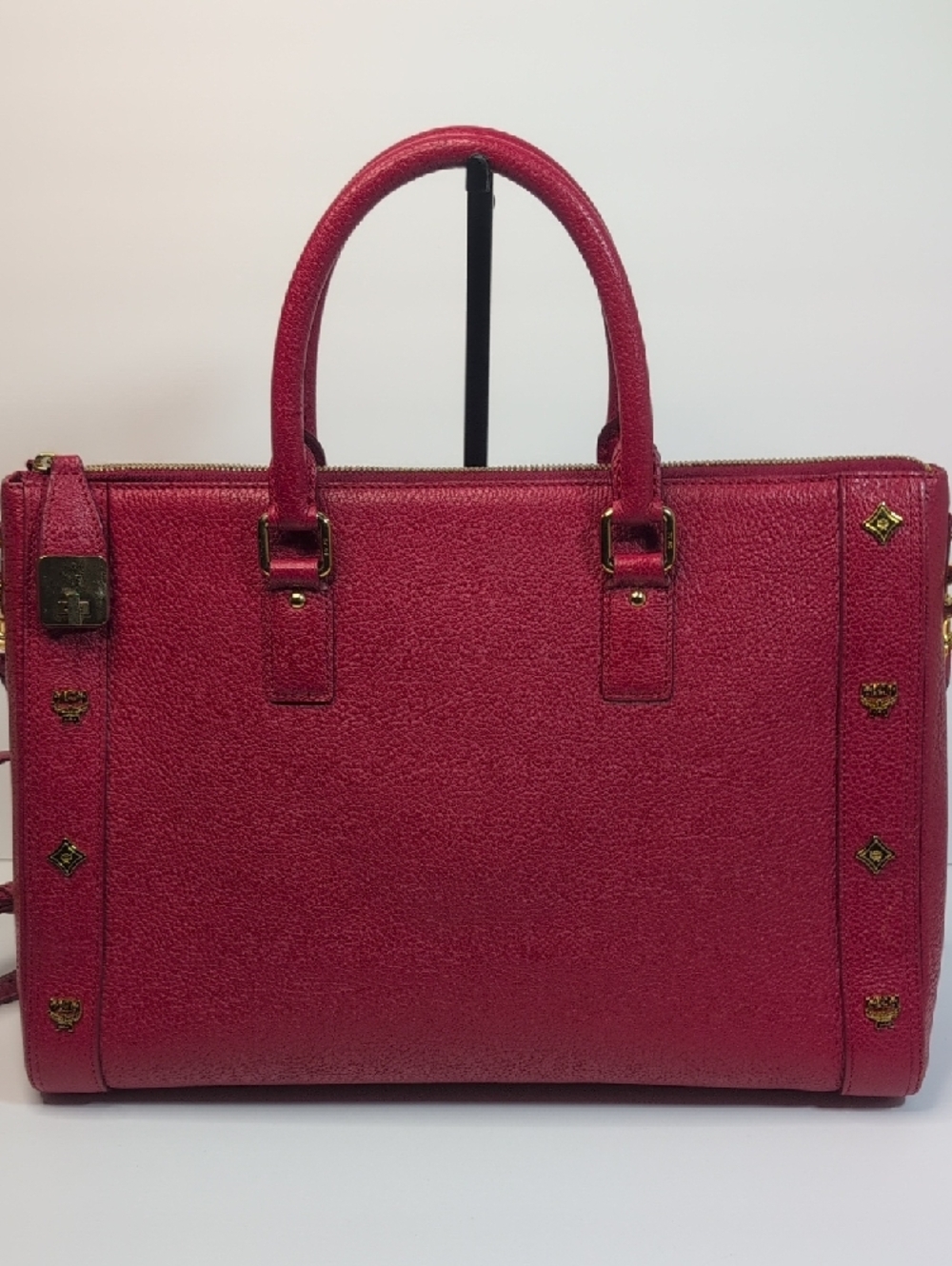 MCM Red Studded Leather Crossbody/ Tote Bag - Picture 2 of 16